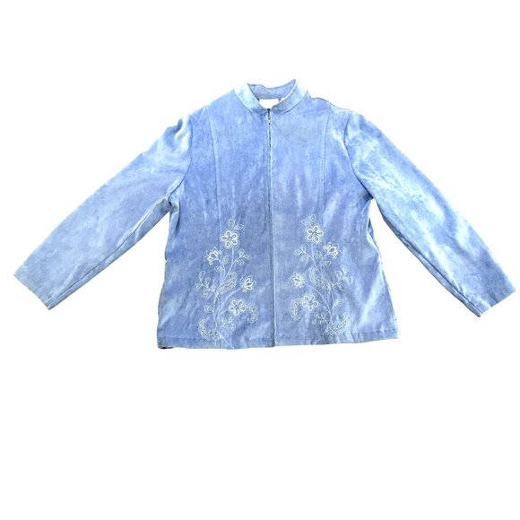 Alfred Dunner Sz 14 Floral Embroidered Classic Layering Essential Zip Jacket - Picture 8 of 14